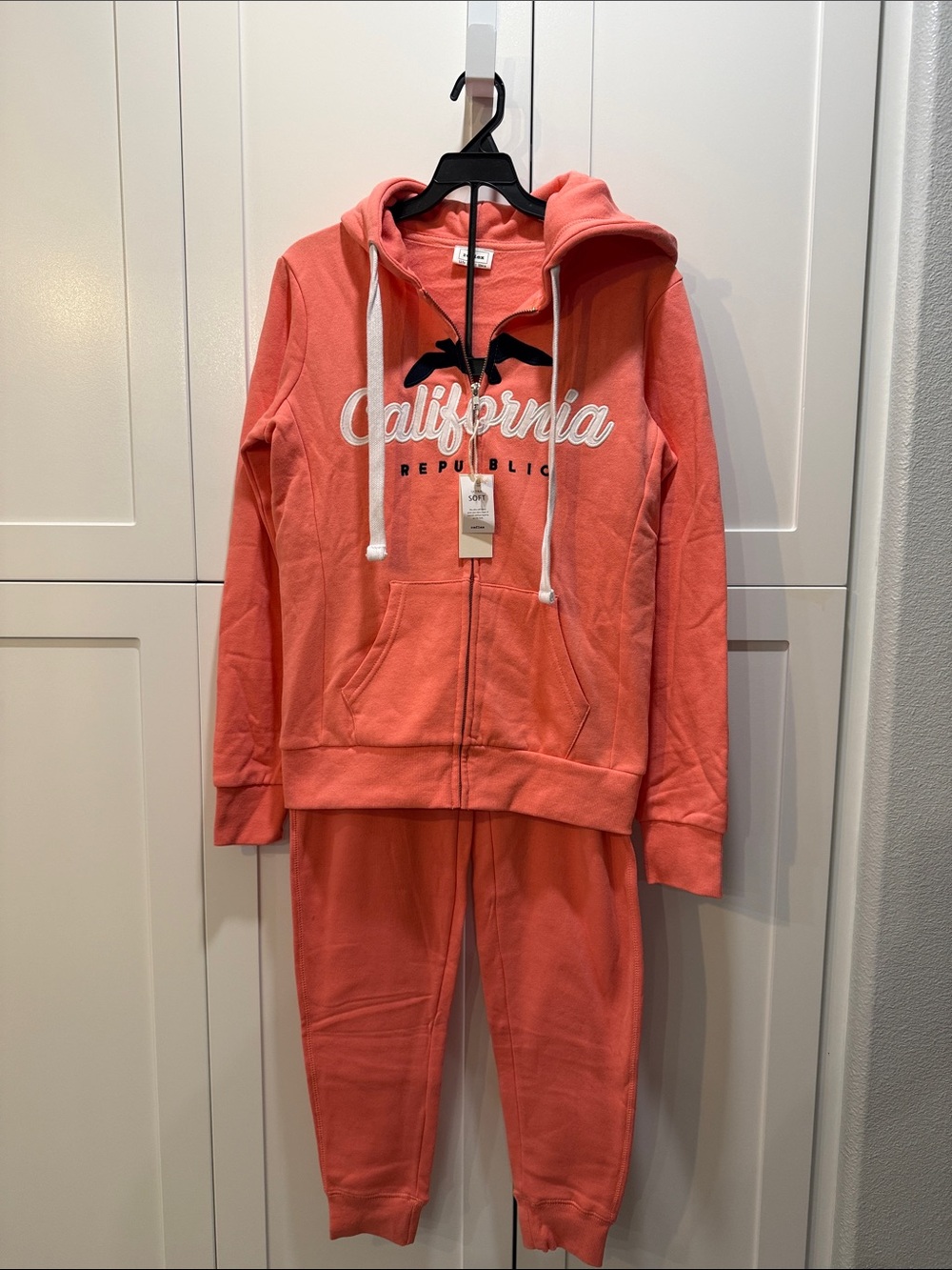 Women’s Coral Hooded Pajama Set with 'California' Script